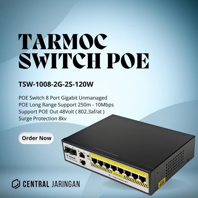 Tarmoc Tsw-1008-2G-120W, 8 Port Gigabit Poe 802.3Af/At Poe Switch 120W New Stok