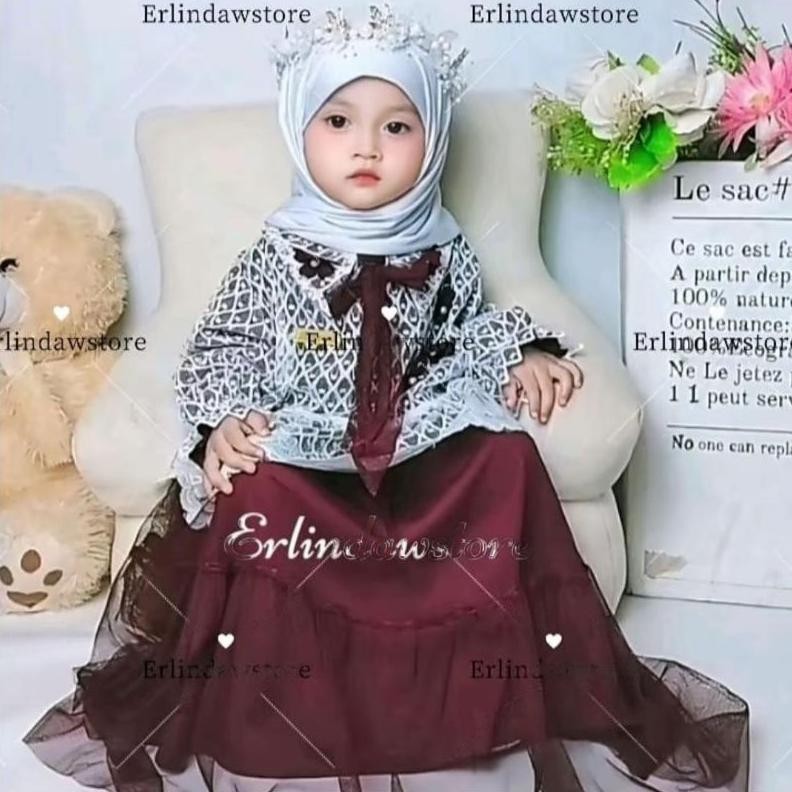 Gamis Pesta Anak perempuan Nadya Dress model rompi bahan brokat mix tille terbaru AST
