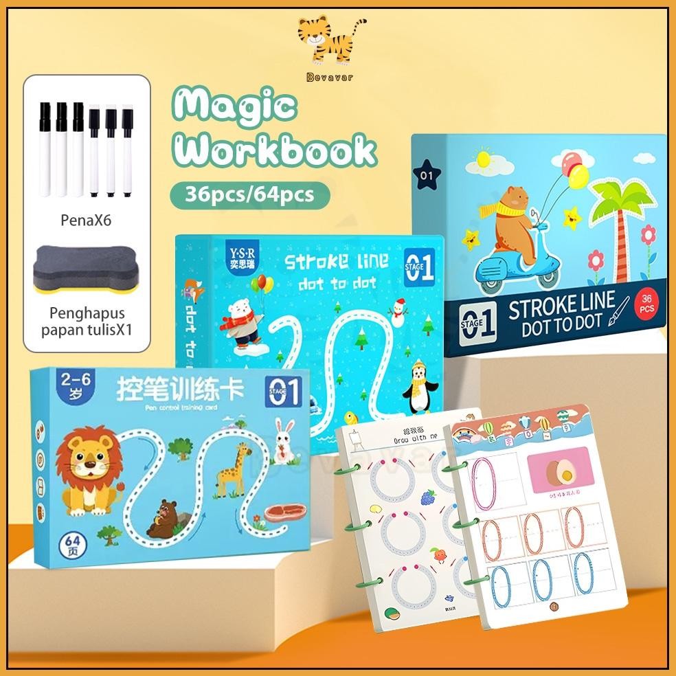 

ID BEVAVAR Magic Workbook belajar menulis Buku Edukasi Anak Belajar Tracing Wipe and Clean Book Activity