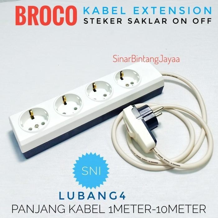 Broco Kabel Extension Lubang 2-6 Steker + Saklar On-Off (Sni) 1 Meter-10 Meter I Colokan Listrik Sto