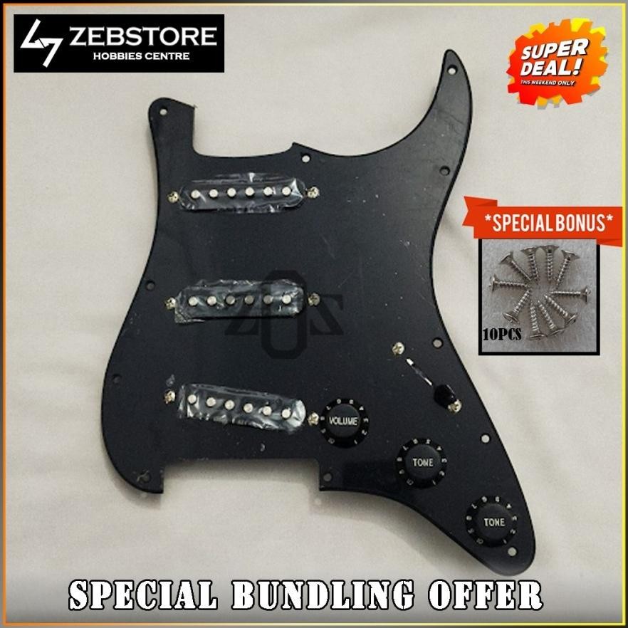 Pickguard Pickup Gitar Electric Squier Stratocaster SSS Wiring Black