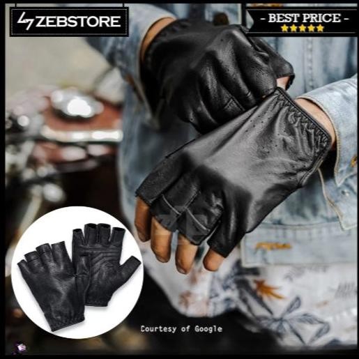 Sarung Tangan Glove Kulit Leather Northy Leon Half Finger Black