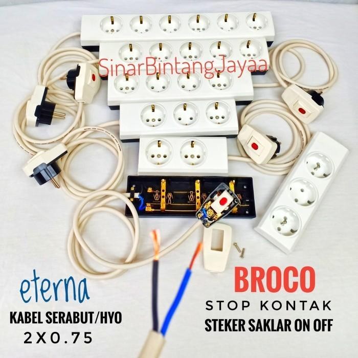 Broco Kabel Extension Lubang 2-6 Steker + Saklar On-Off (Sni) 1 Meter-10 Meter I Colokan Listrik Sto