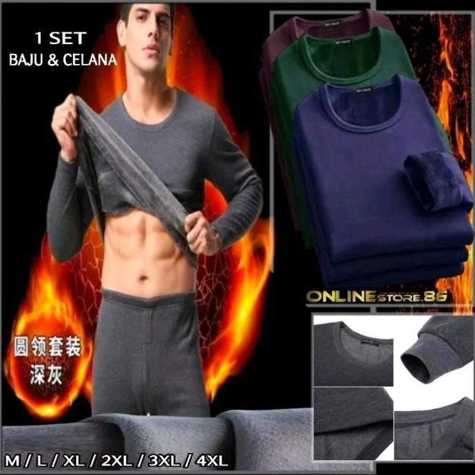 Long John Pria Import Winter Thermal Pakaian Musim Dingin pria Baju hangat longjhon 1 set Musim ding