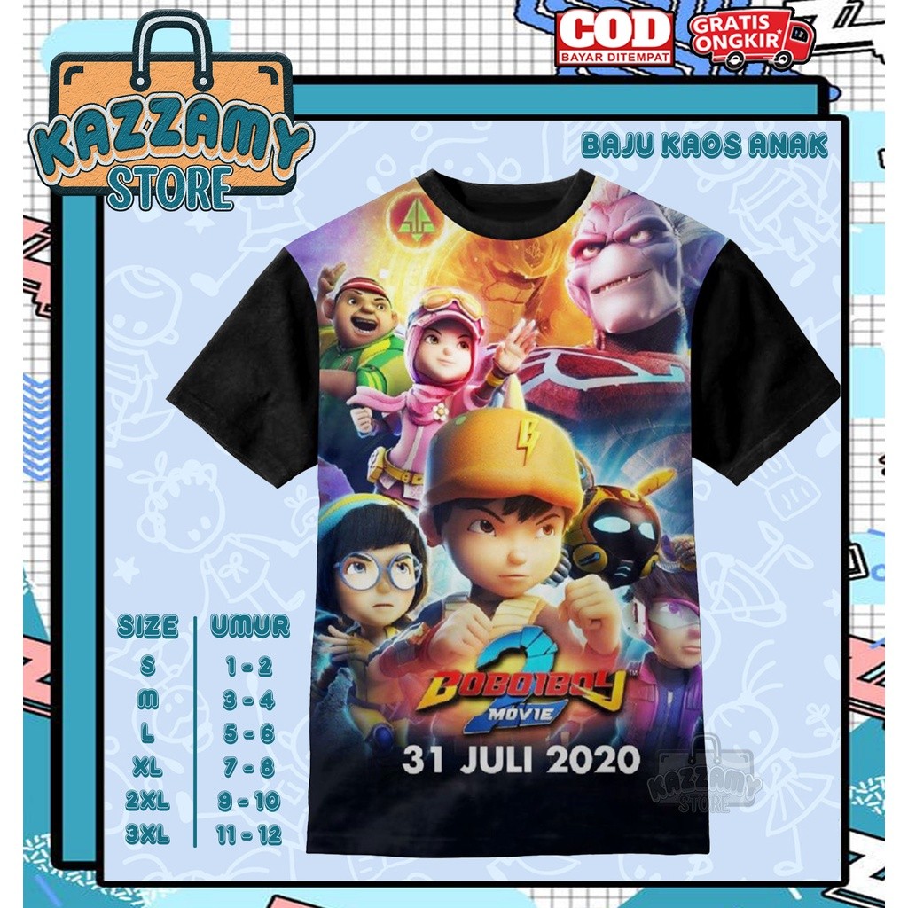 Kaos Anak 3D Baju Anak Boboiboy The Movie 2 Unofficial - Kazzamy