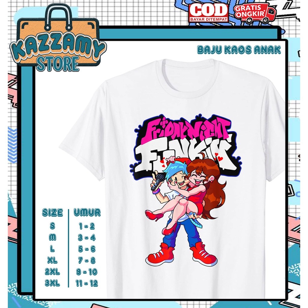Kaos Anak 3D Baju Anak FNF Friday Night Funkin Happy Couple Boyfriend Girlfriend - Kazzamy