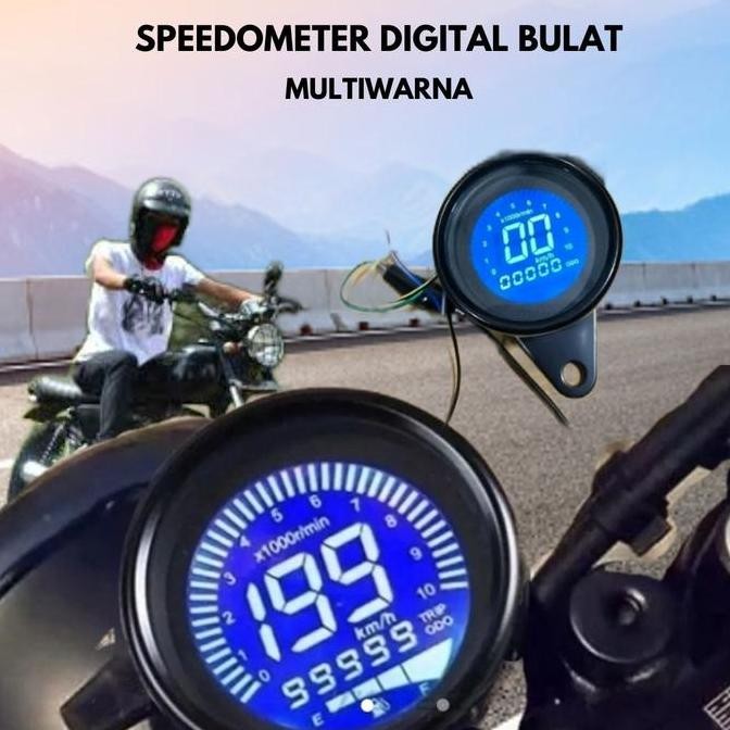 Speedometer Digital Bulat Motor LED RPM Bensin Ampere Tachometer