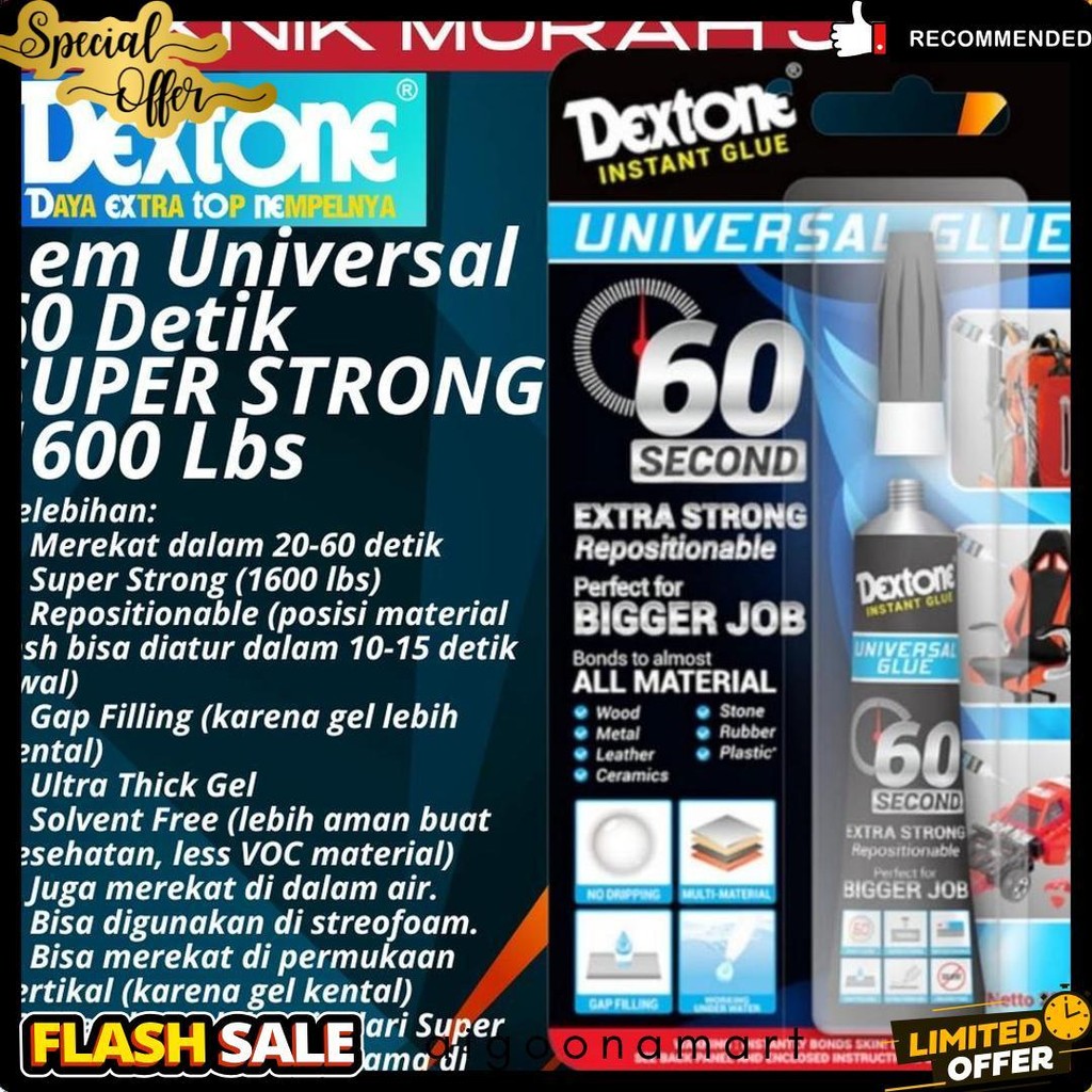 

Dextone Universal Glue Lem Gel Instant 60 Detik Super Strong 20 Gram Diskon