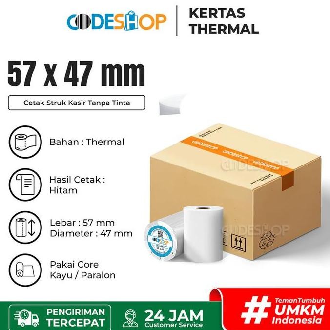 

MURAH 1SLOP KERTAS THERMAL 58X50 THERMAL PAPER KERTAS PRINTER BLUETOOTH ISI 10ROLL Hitam Struk
