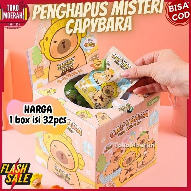 

TERBARU - 1 BOX 32pcs PENGHAPUS MISTERI CAPYBARA LUCU UNIK BLIND BOX MYSTERY PACK CAPYBARA ERASER