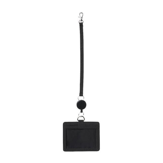 

READY MUJI Stretchy Polyester Card Holder W Reel Black/Name tag ID Card hold NEW
