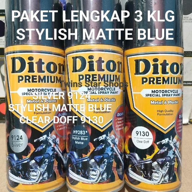 READY Diton Premium Paket Lengkap 3 Kaleng 400cc Biru Doff Dop Stylish Blue Matte 9283 Silver 9124 C