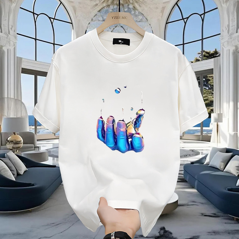 Pria Gaya Korea Musim Panas Cetakan Merek Trendy Baru T Baju Kaos