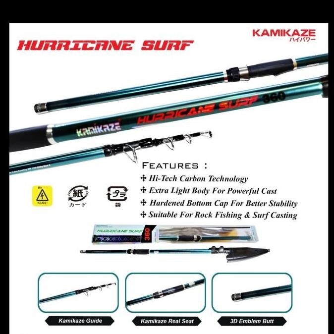 Tersedia joran pancing kamikaze hurricane surf 360 390 antena carbon pasiran