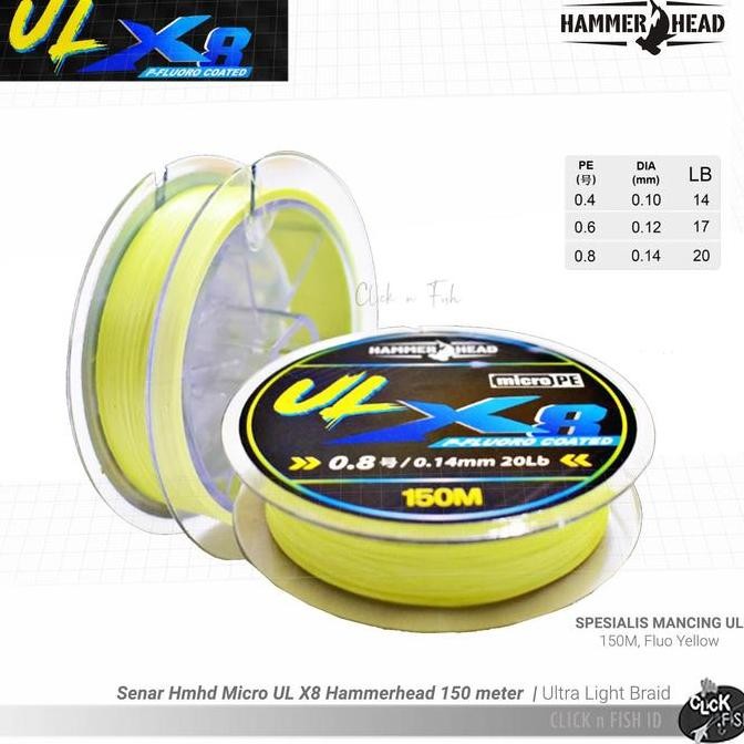 Tersedia Senar Pancing Micro UL X8 Hammerhead Ultra Light Kuning PE 0.4 0.6 0.8