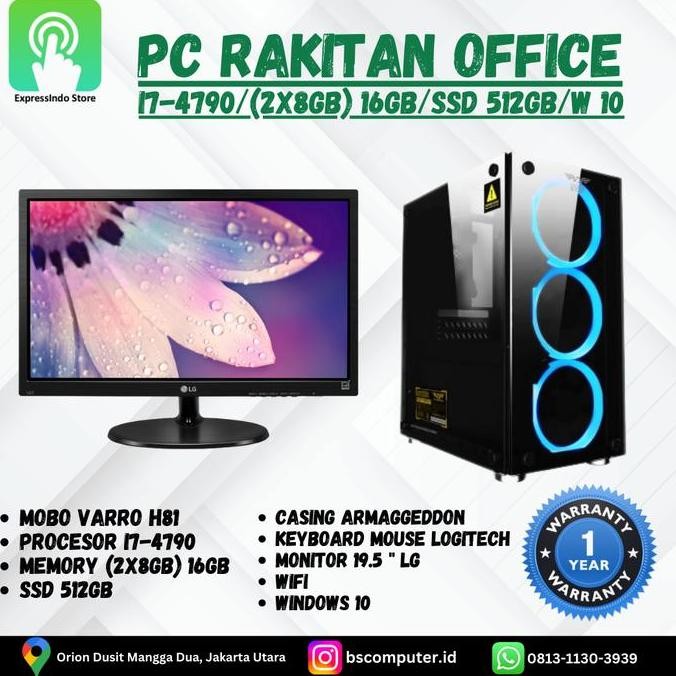 PC RAKITAN OFFICE/SERVER CORE I7 4770 1TB 8GBX2 SSD 120 MONITOR 19