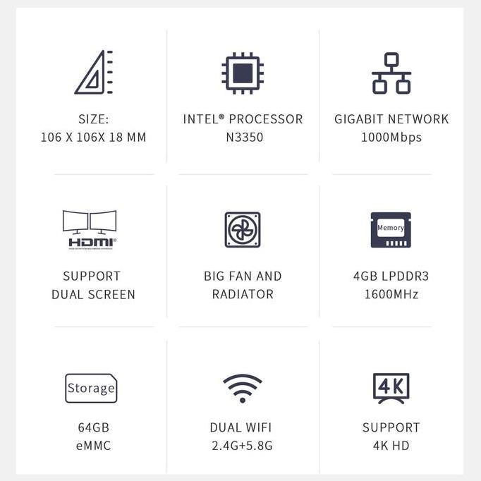 Beelink T4 Pro Mini PC Intel celeron N3350 4/64GB Dual 4K Windows 10