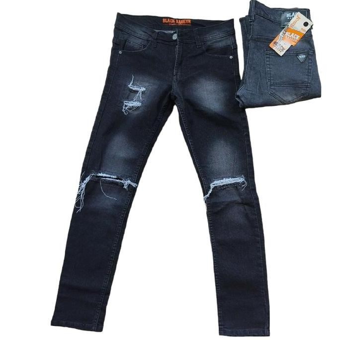 Celana jeans ripped hitam wash pahalutut sobek black ET Fit Nyaman Slim Tebal celana gangster daps