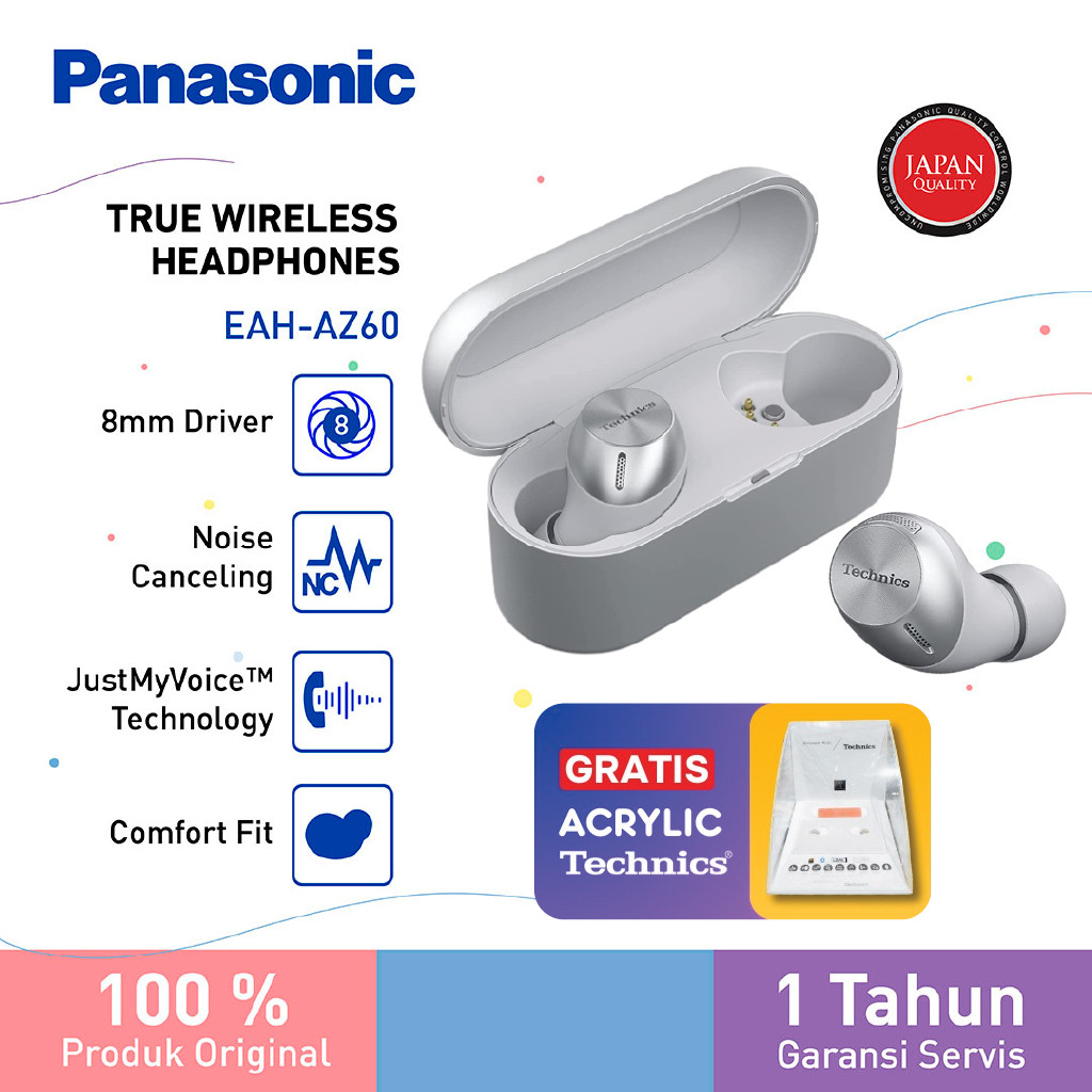 Technics EAH-AZ60E-S - Noise Cancelling - Multipoint Bluetooth -Silver