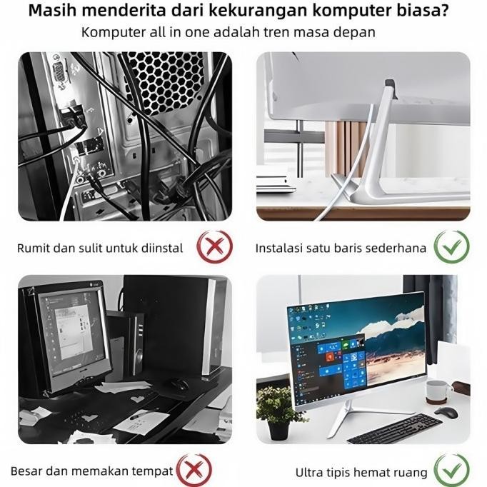 Lenovo Komputer Full PC All-in-One Baru Terbaru HD Super Tipis Intel Core i3/i5/i7 Untuk Rumah, Bela