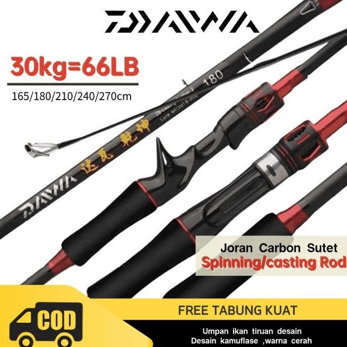 Tersedia Daiwa Joran Pancing Carbon Sutet 30kg Joran Fiber Solid 1.65m-2.7m Joran Bc Daido Spinning 