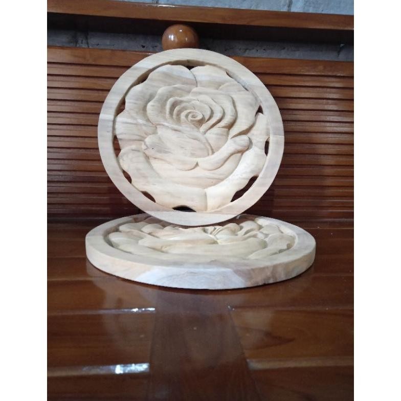 Viral Hiasan Dinding Ukir Bunga Mawar | Hiasan Dinding Ukir Kayu Jati | Hiasan Tembok Ukir Bunga | H