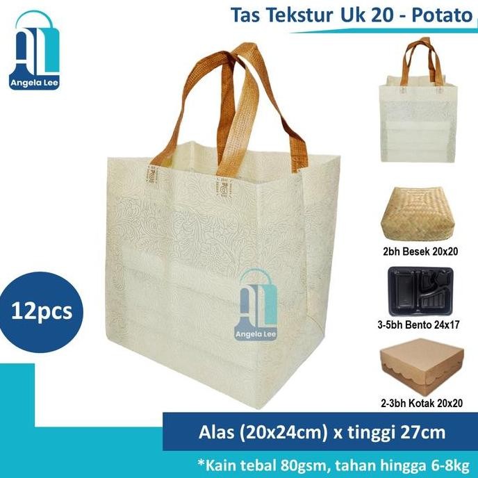 

ready stock 12pcs Tas Kain Spunbond Motif Timbul Tekstur Mewah muat 3nasi box uk20