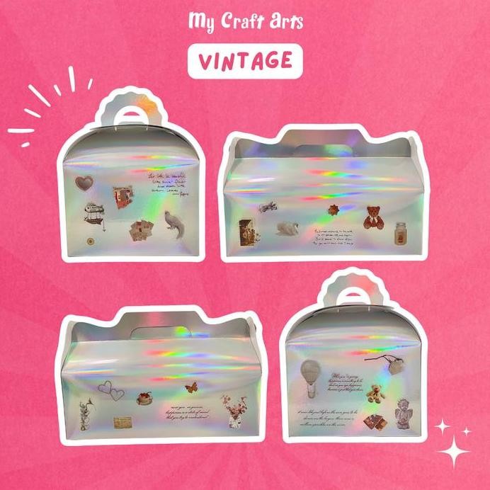 

ready stock Gift Box Hologram - Kotak Hadiah Jinjing Sticker Retro Vintage Kekinian - My Craft Arts