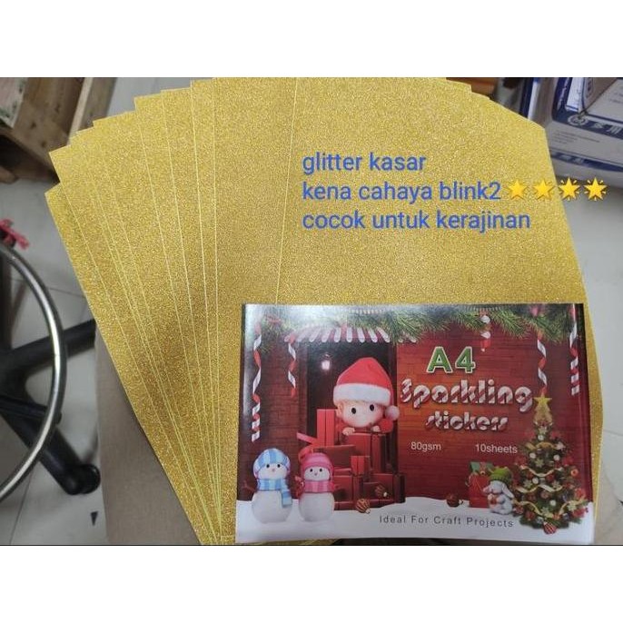 

baru sticker a4 glitter kasar isi 10 emas semua vtec gantinya kertas glitte