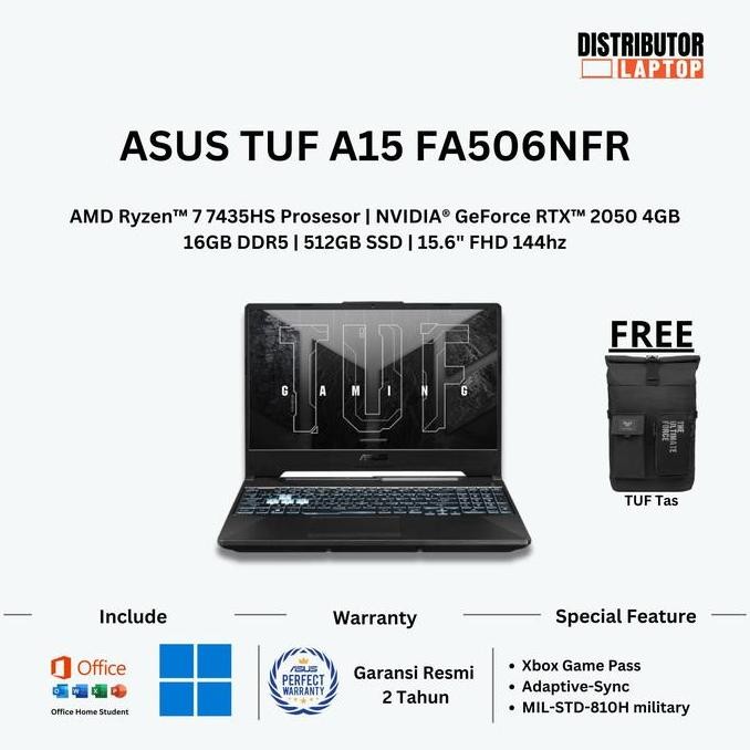 ASUS Gaming TUF A15 FA506NFR Ryzen 7 7435HS RTX 2050 16GB 512GB FHD 144Hz