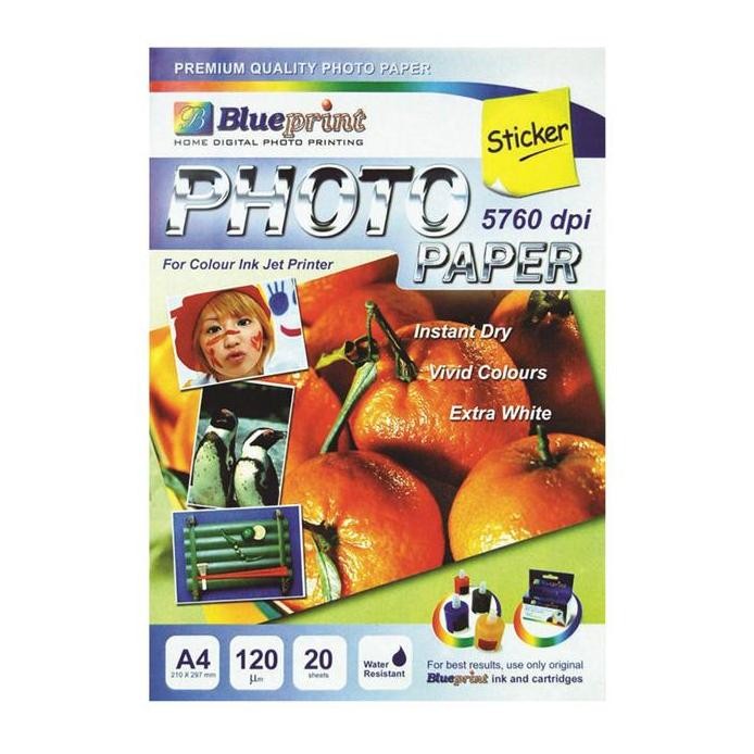 

baru Stiker Glossy Blueprint BP-GSA4120 A4 20 Lembar 120 gsm Cast Coasting Tahan Air - Kertas