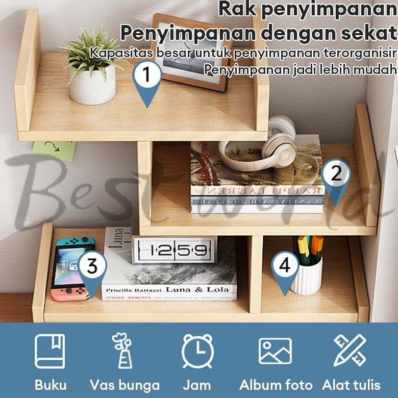 Rak Buku Kayu Meja Mini Rak Buku Meja Belajar Kayu Susun Rak Desktop Storage Rak Organizer Dengan La