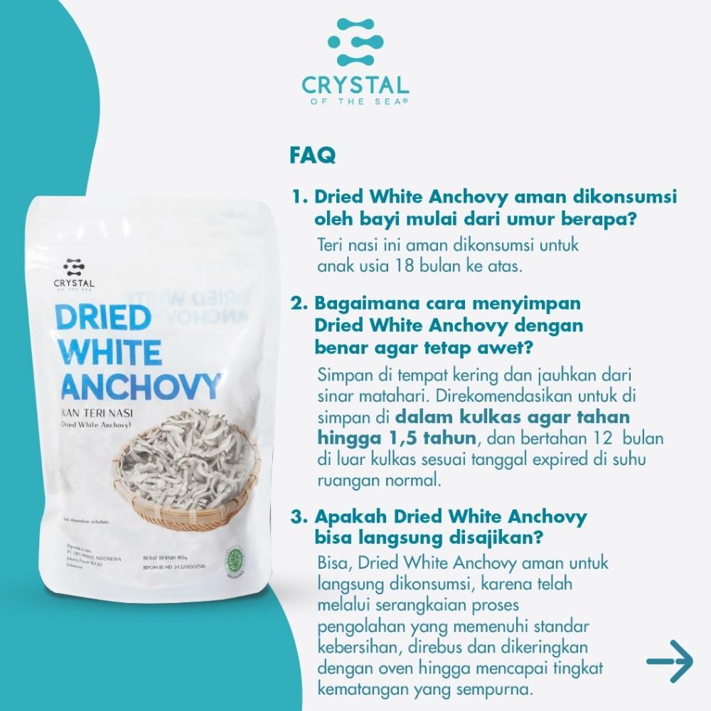

ready Crystal of the Sea | Dried White Anchovy (80GR) | Ikan Teri Nasi / Whitebait- Lauk MPASI NON Pengawet murah
