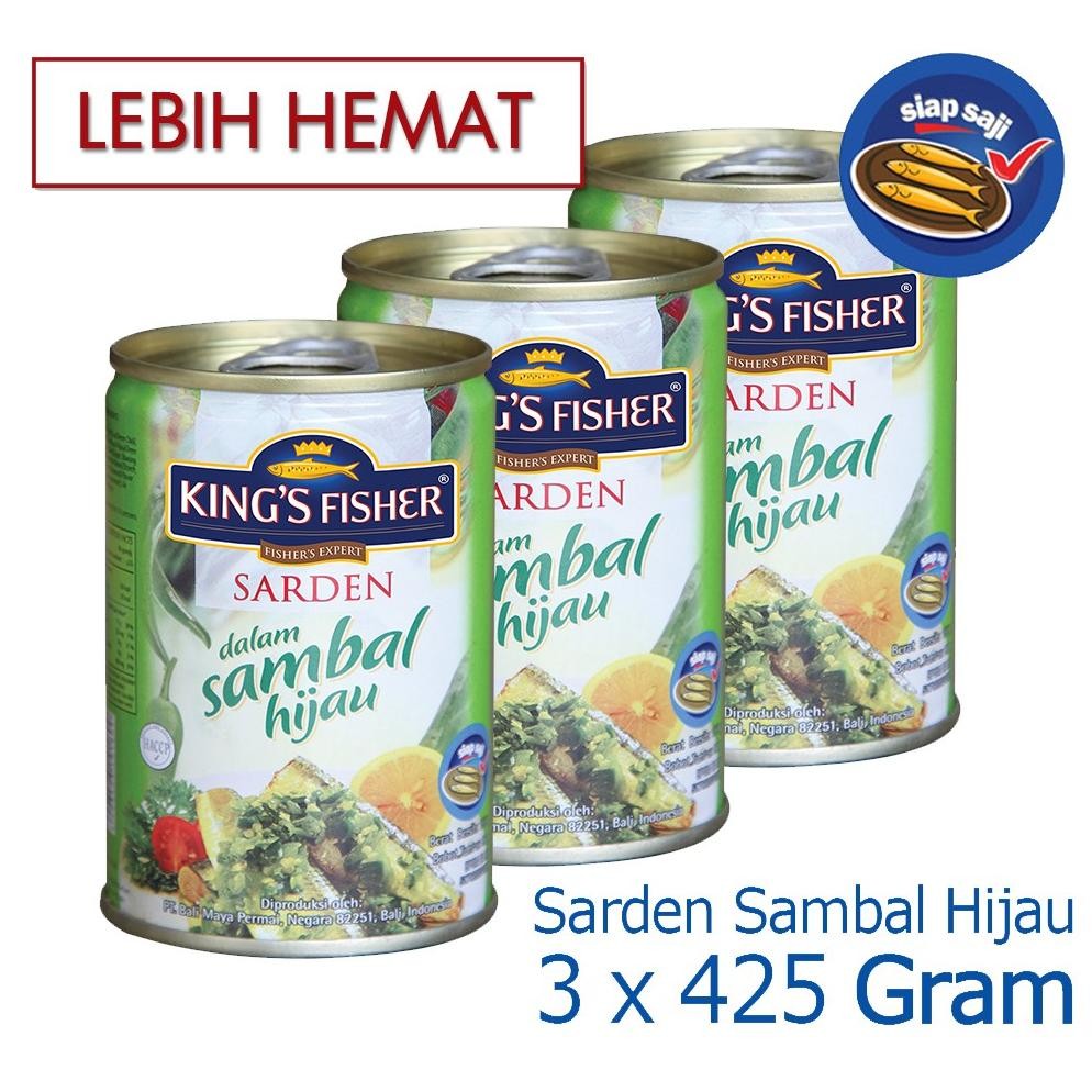 

ready King's Fisher PAKET 3 PCS Sarden Sambal Hijau Makanan Kaleng 425 gr murah