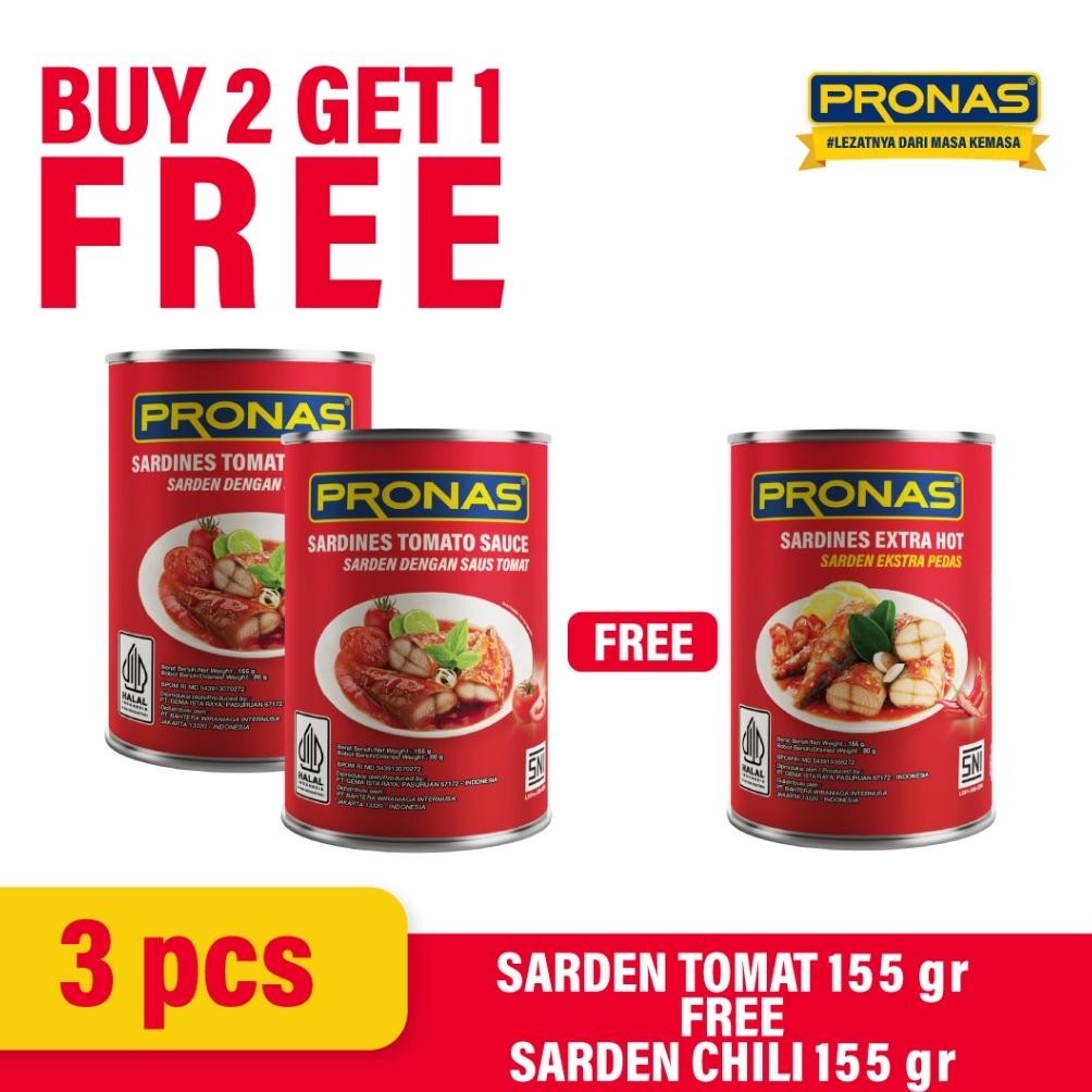 

ready [BUY 2 GET 1] PRONAS Sarden Tomat 155g (2pcs) Free Sarden Chili 155 (1pcs) murah