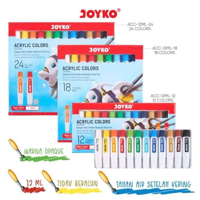 

ready JOYKO ACRYLIC COLOR SET 12 18 24 WARNA CAT AKRILIK
