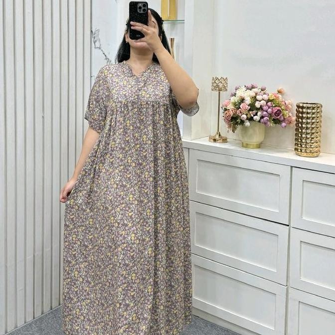 ready stock Daster Rayon Viscose Lembut Jumbo Lengan Pendek Annisa Fashion dengan Kancing Cantik - D