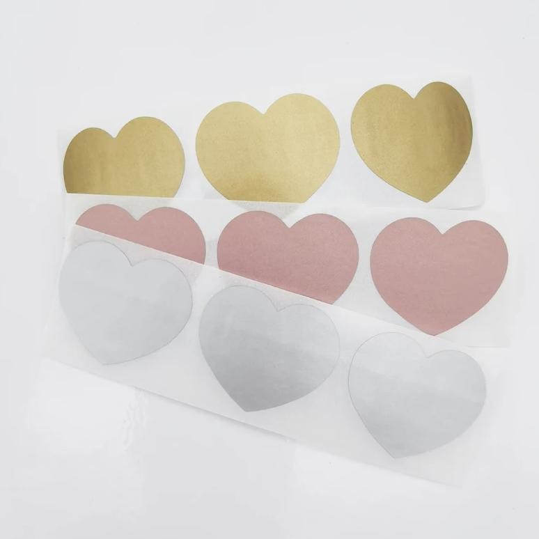 

150pcs Pack 30x35mm SCRATCH OFF Sticker Label Heart Silver/Rose/Gold Adhesive DIY Manual Hand Made Stripe Card Film