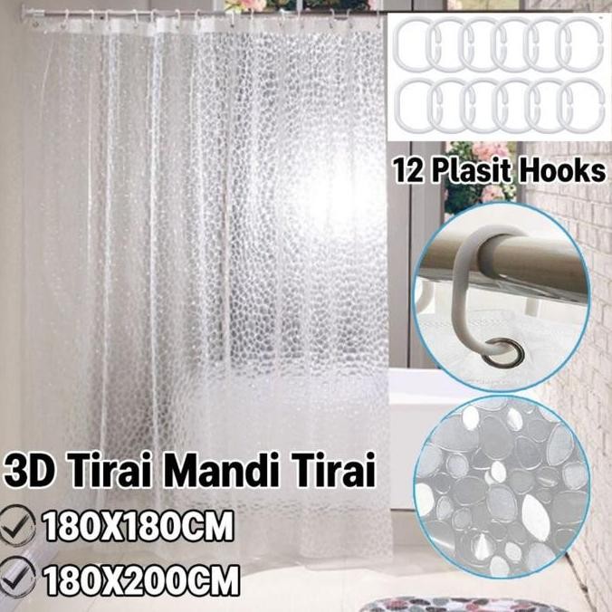 [[ FREEK / [BAWALAH 12 C HOOKS] TIRAI KAMAR MANDI 3D/ BAHAN EVA TAHAN AIR DENGAN TAUTAN/ KAMAR MANDI