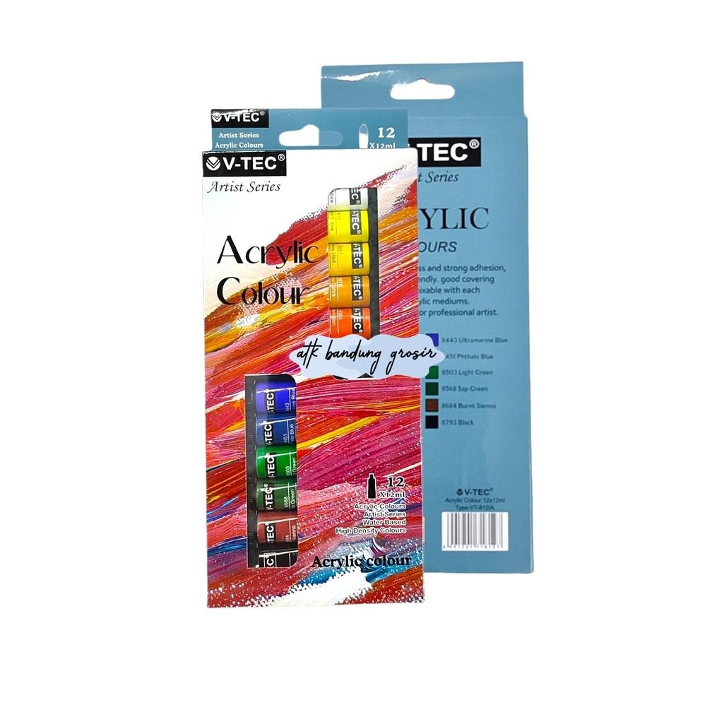 

Cat Akrilik V-TEC VT-812/A Acrylic Colours 12 Warna x 12 ML - Set Terlaris