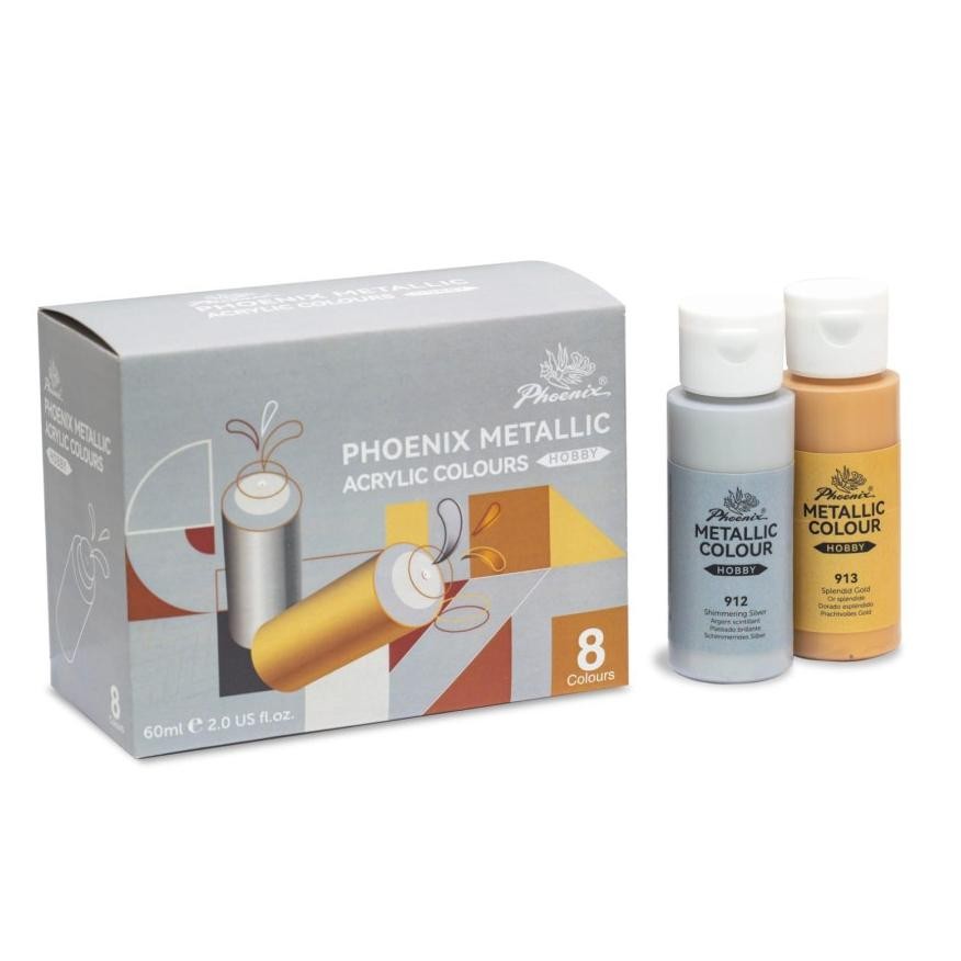 

Phoenix Metallic Acrylic Paint Colors Cat Akrilik 8 Colors X 60 Ml Terlaris