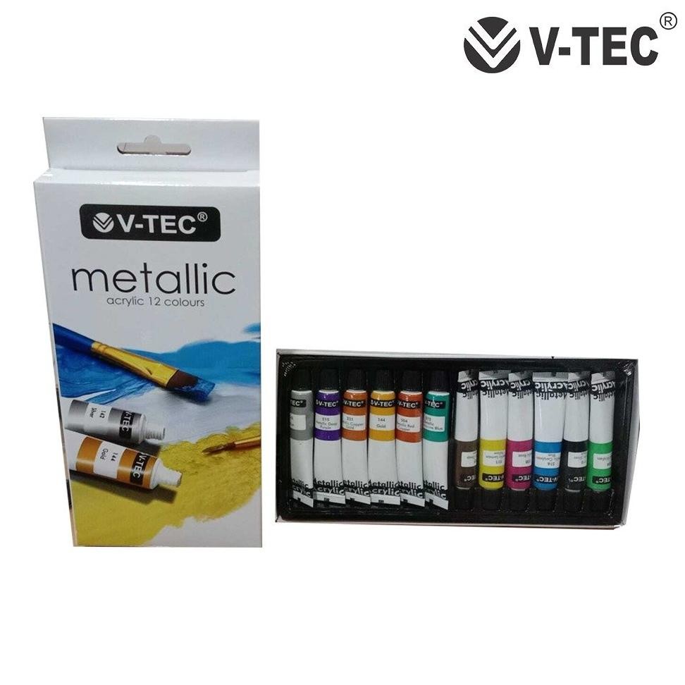

V-TEC Cat Akrilik Warna Metalic set 12/ Metallic Acrylic Set 12x6ml / Metallic Acrylic 12 Colours MA-612 Terlaris
