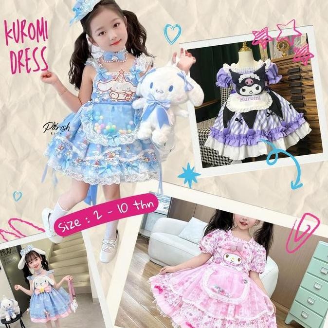 Grosir Cinnamoroll Kuromi Melody Kids Dress/ Dress Pesta Karakter Anak Trendi