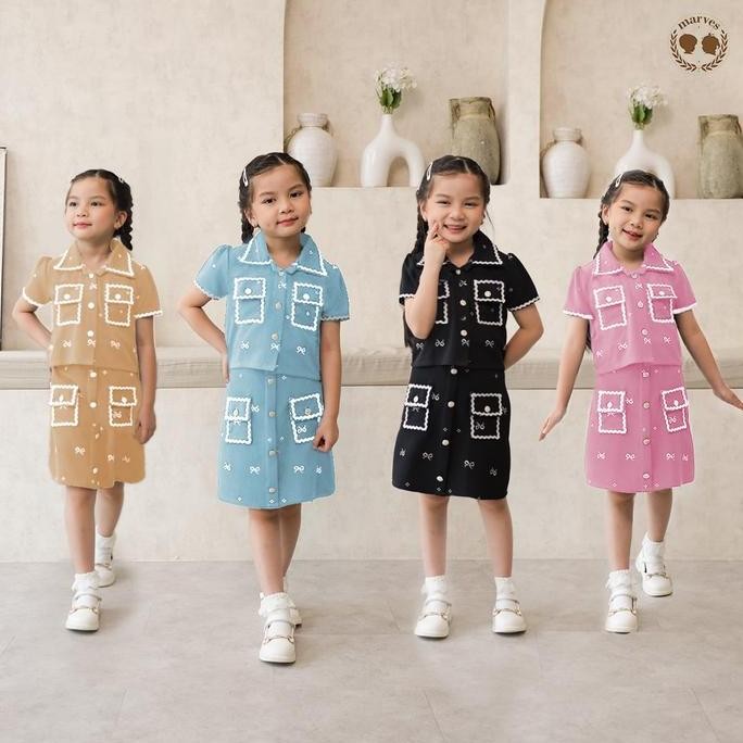 Promo Marves - Yumi Set Setelan Dan Atasan Anak Perempuan Korean Style Bahan Katun Knit Motif Kotak 