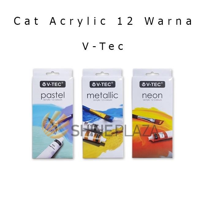 

Cat Acrylic V-Tec 12 Warna Pastel Neon Metallic Colors 6ml - Cat Akrilik VTec Paint Set VT-612A Terlaris