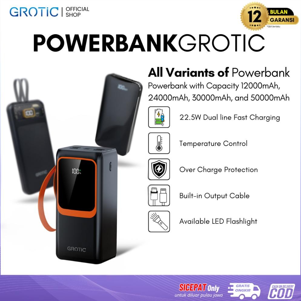 termurah grotic powerbank fast charging 50000mah/24000mah/12000mah dengan led indikator powerbank te