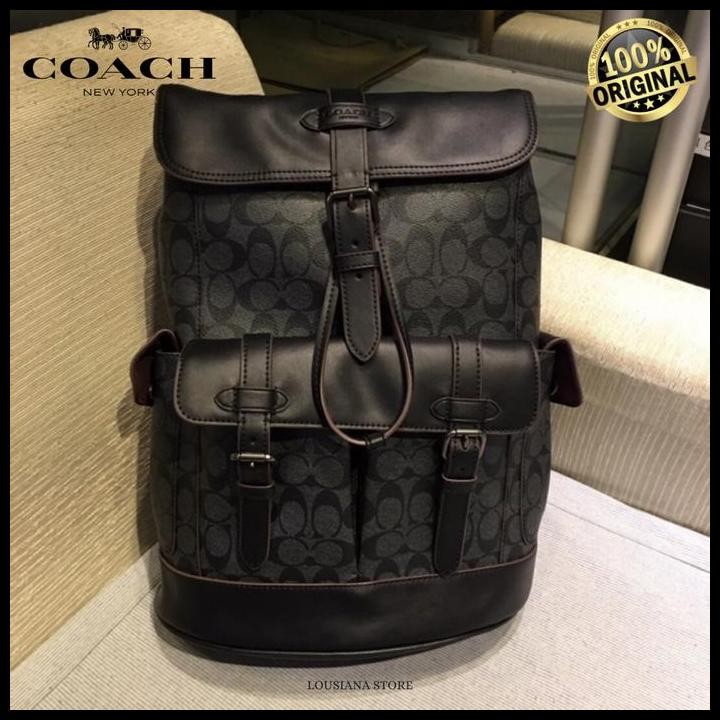 Terlaris Coach Hudson Backpack In Signature Canvas Black Copper Finish High Quality