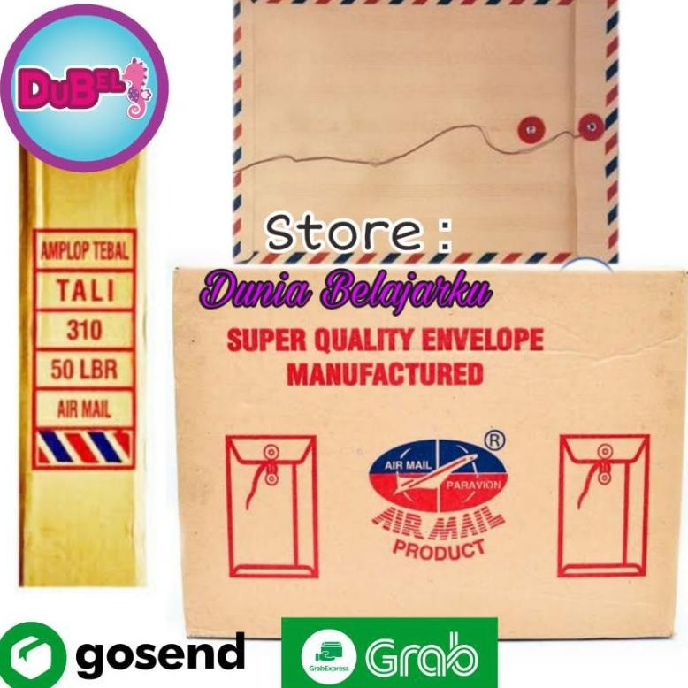 

Amplop Tali Airmail 310 / Amplop Coklat Tali Folio 310 Air Mail / Map Coklat Tali AIrmail [Pack isi 50 Lembar] RB07
