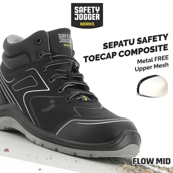 

Terlaris [Free Sarung Tangan] Sepatu Safety Jogger Flow S3 Mid S3 / Sepatu Proyek Black Grey