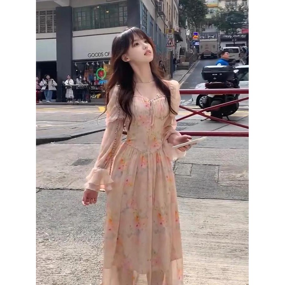 ready stock 25OCLOCK - Dress Sifon Lengan Panjang / New Floral Dress Ruffle Sleves / Floral Ribbon D